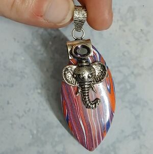 Rainbow Calsilica Amethyst Gemstone Pendant With Elephant Charm